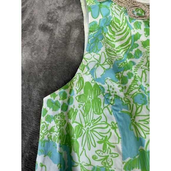 Lilly Pulitzer - Green White Jungle Print "Janice" Shift Dress Embroidery sz 00 - Picture 13 of 15